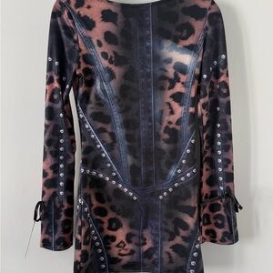 Source Unknown Leopard-Print Mini Dress in Black and Brown